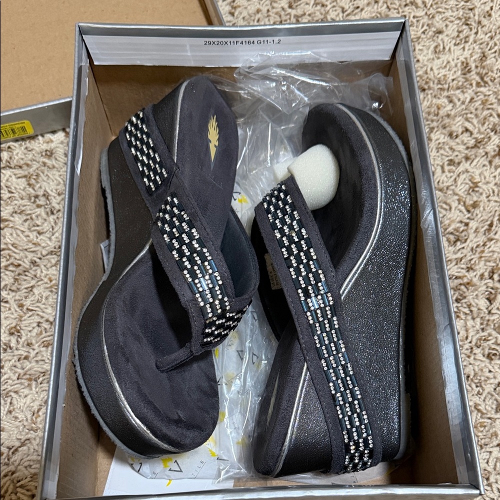 Volatile Black and Silver Beaded Platform Sandals